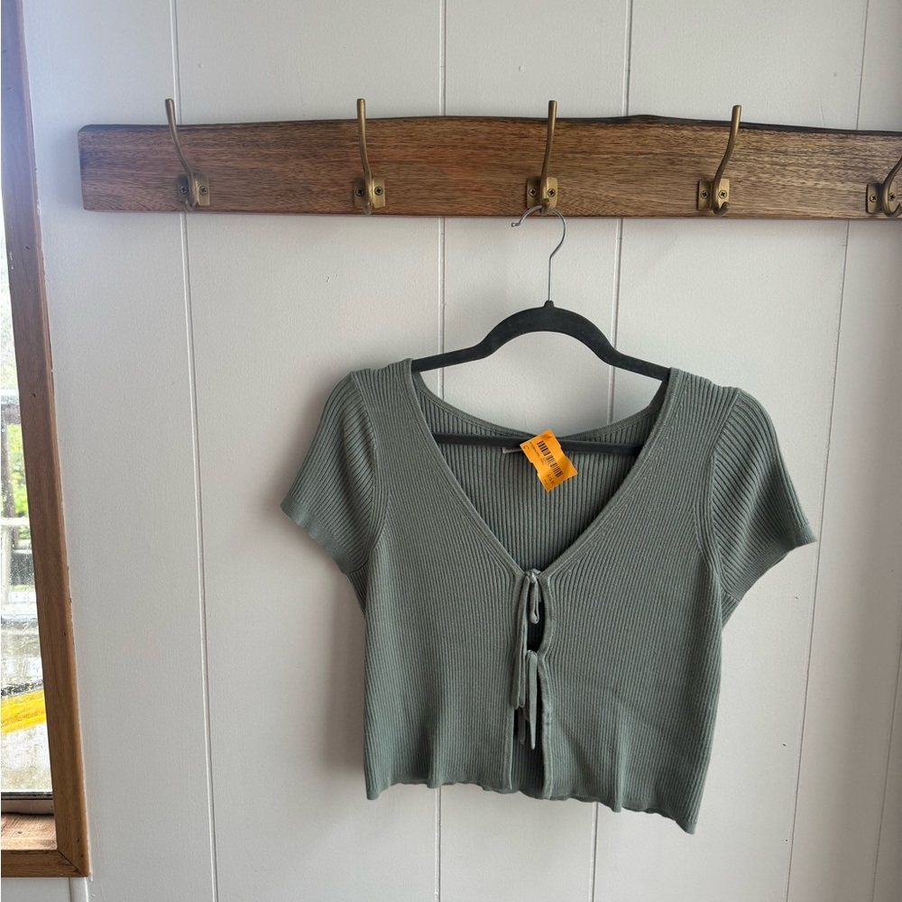 Abercrombie & Fitch Sage Green Ribbed Tie-Front Crop Top